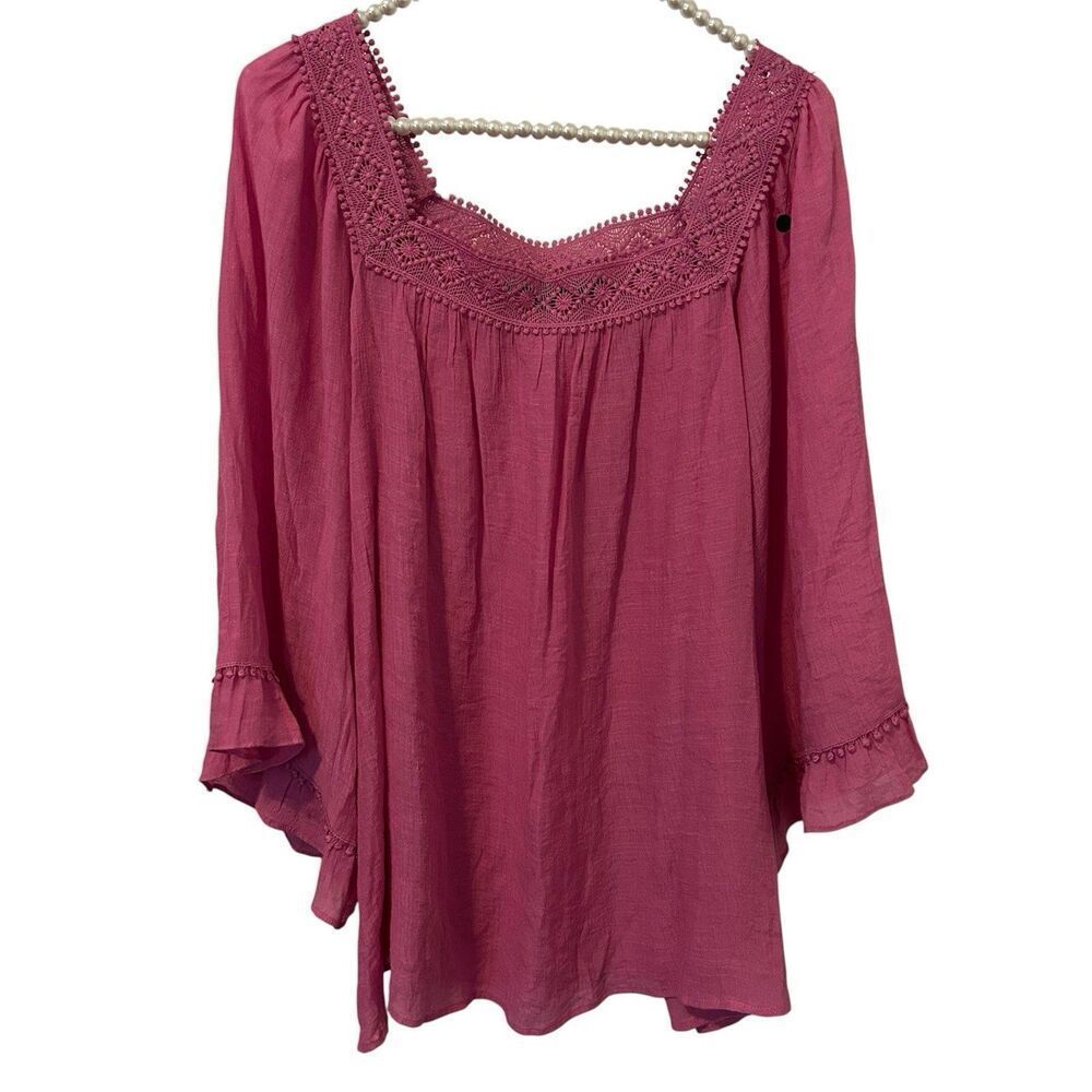 Womes Long Sleeve Gauzy Top Size 2X Pink Boho Artsy Lightweight‎ Zac & Rachel